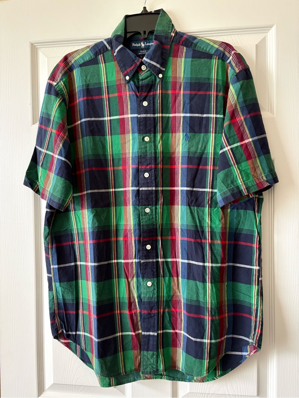 Ralph Lauren Green Navy Red Plaid Short-Sleeve Button-Down Shirt